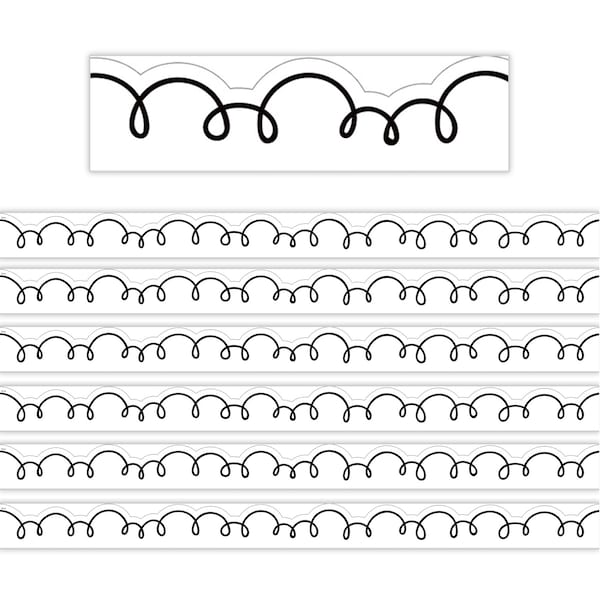Teacher Created Resources White with Black Squiggles Die-Cut Border Trim, 72PK 6809 - main